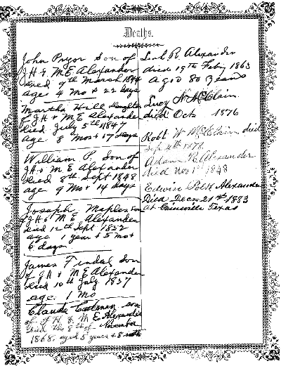photocopy of the James H. Alexander Bible Death Record