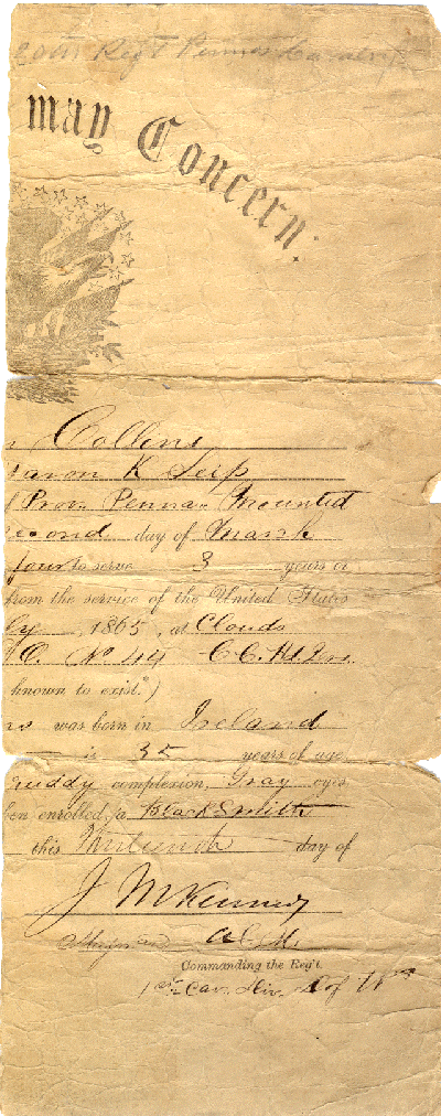 John Collins Civil War discharge certificate
